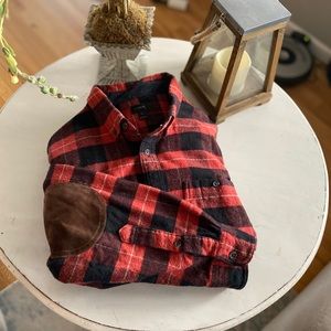 J Crew Heavyweight Flannel Shirt Leather Elbow Pad